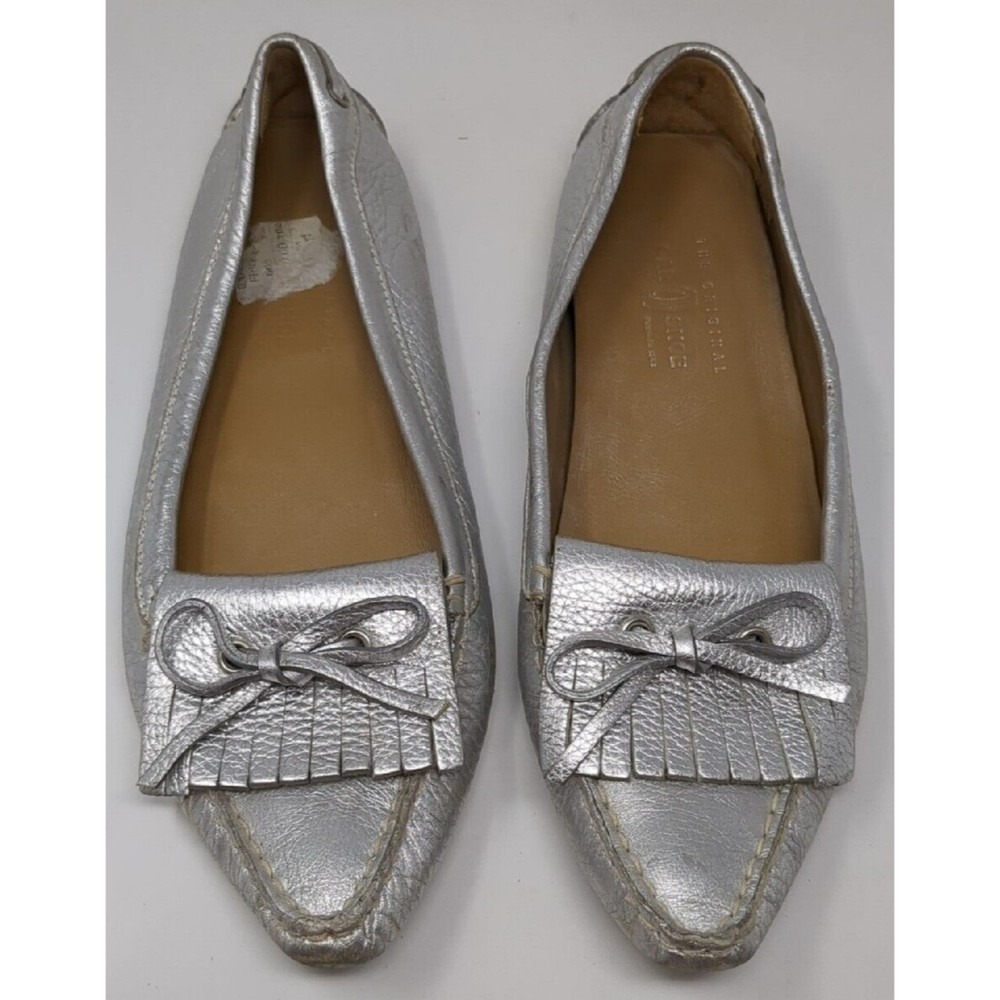 The Original Car Shoe‎ Women's Silver Ballet Flats Driving Loafers Size 39 VTG